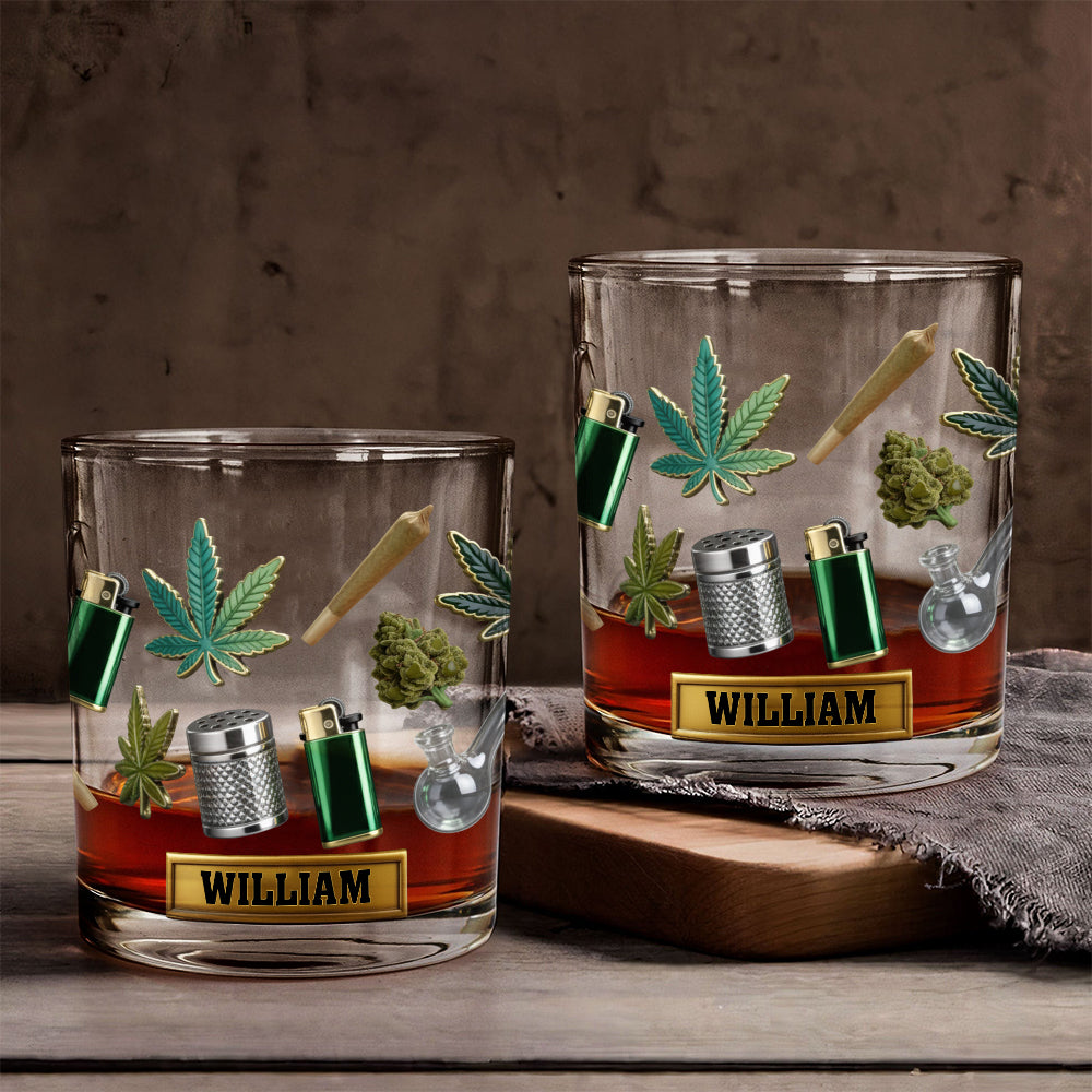 Green Magic Leaves - Personalized Weed Whiskey Glass