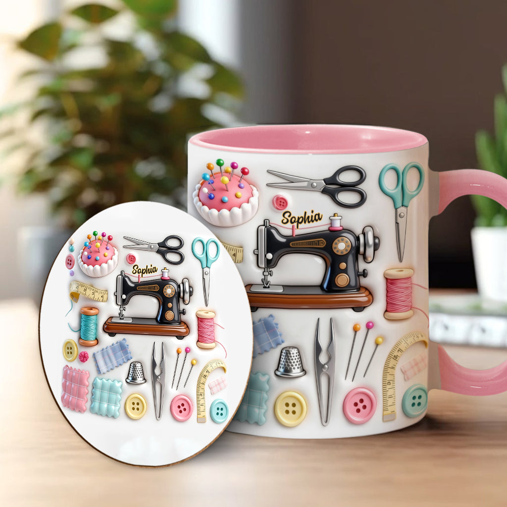 J'adore coudre - Mug et sous-verre personnalisés sur le thème de la couture