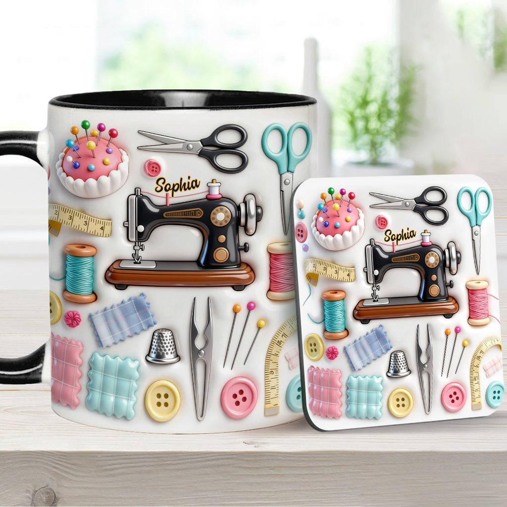 J'adore coudre - Mug et sous-verre personnalisés sur le thème de la couture