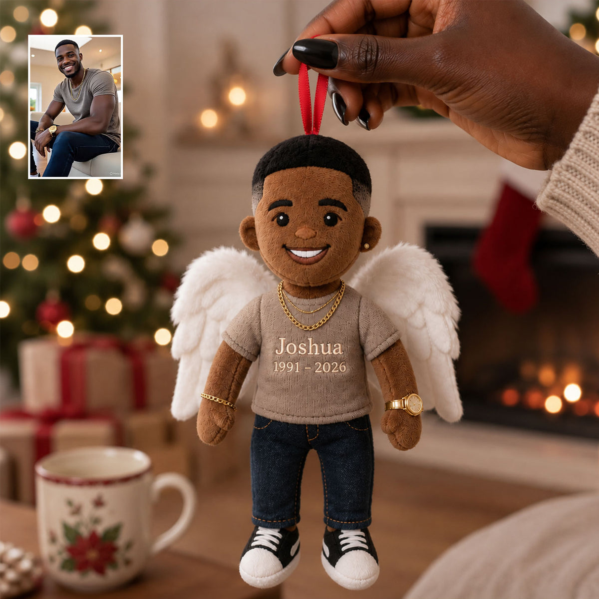 Gedenkgeschenkset - Personalisierter Fellkissen & Plüschornament & Plakette