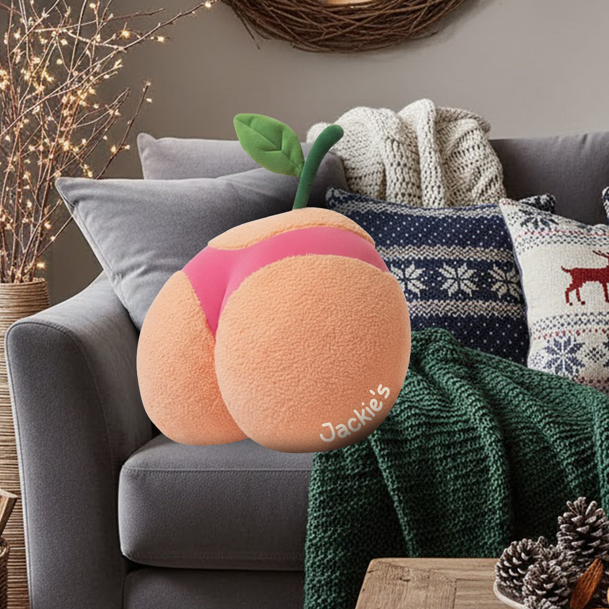 Peach booty - Personalized Couple Faux Fur Shaped Pillow