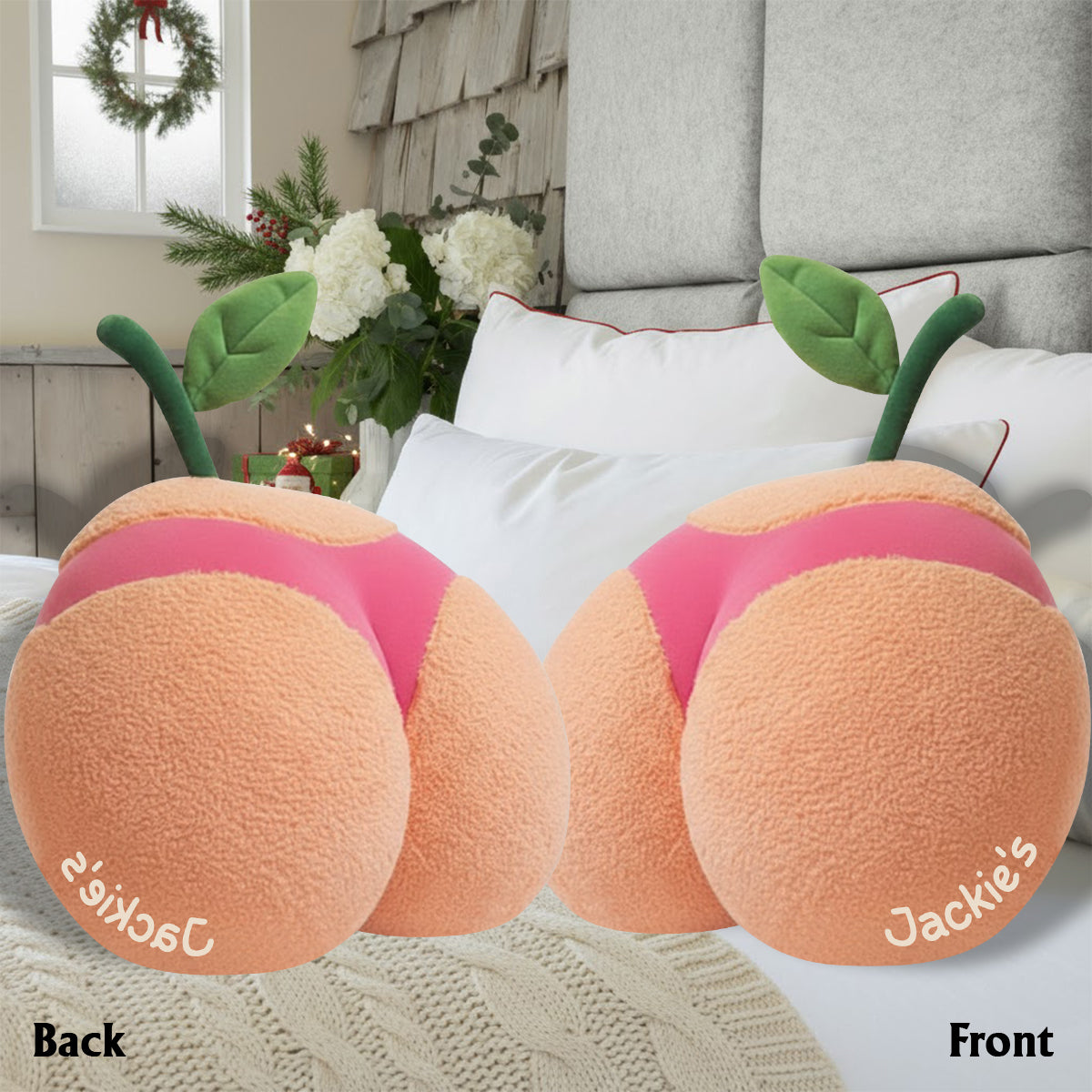 Peach booty - Personalized Couple Faux Fur Shaped Pillow