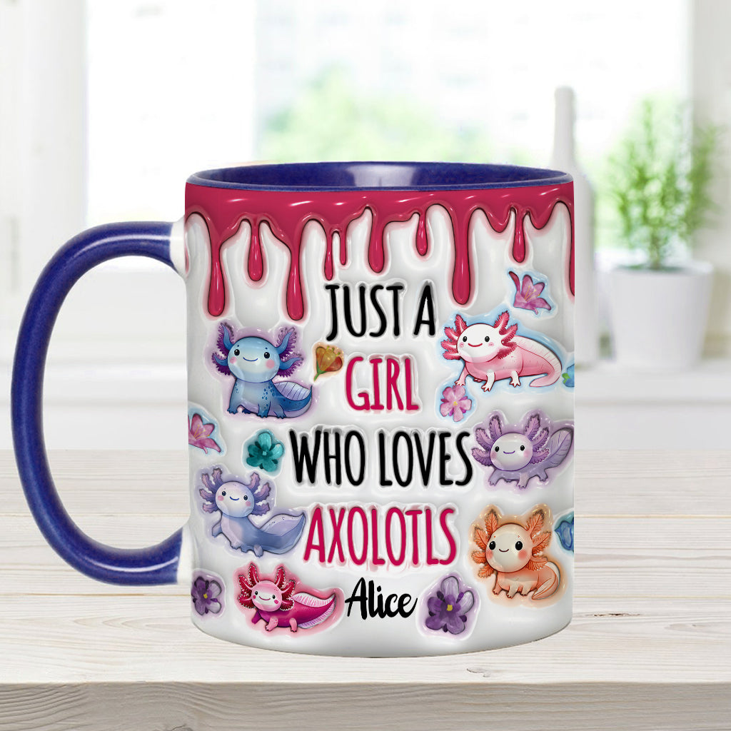 Une fille qui adore les axolotls - Mug personnalisé à motif axolotl
