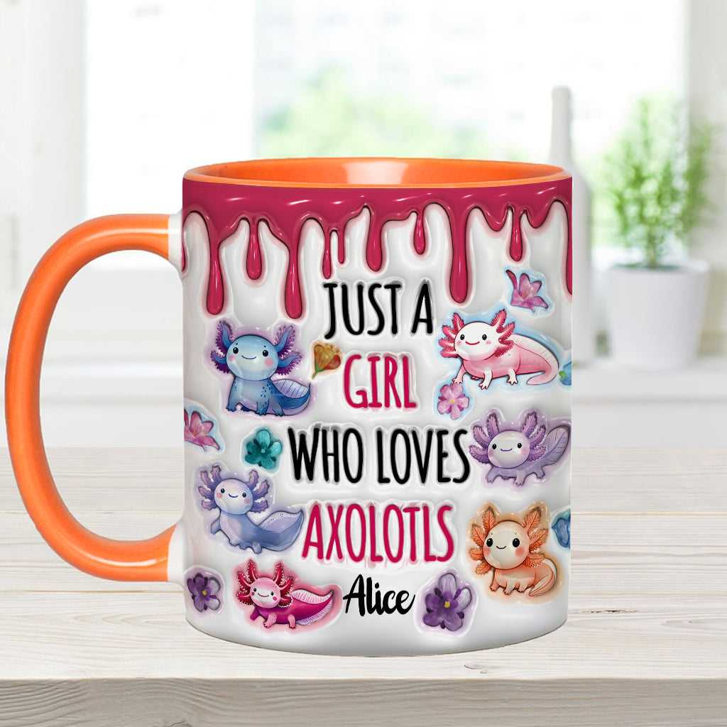 Une fille qui adore les axolotls - Mug personnalisé à motif axolotl