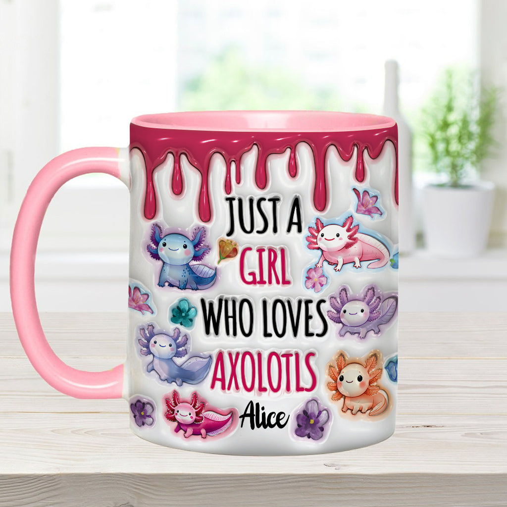 Une fille qui adore les axolotls - Mug personnalisé à motif axolotl