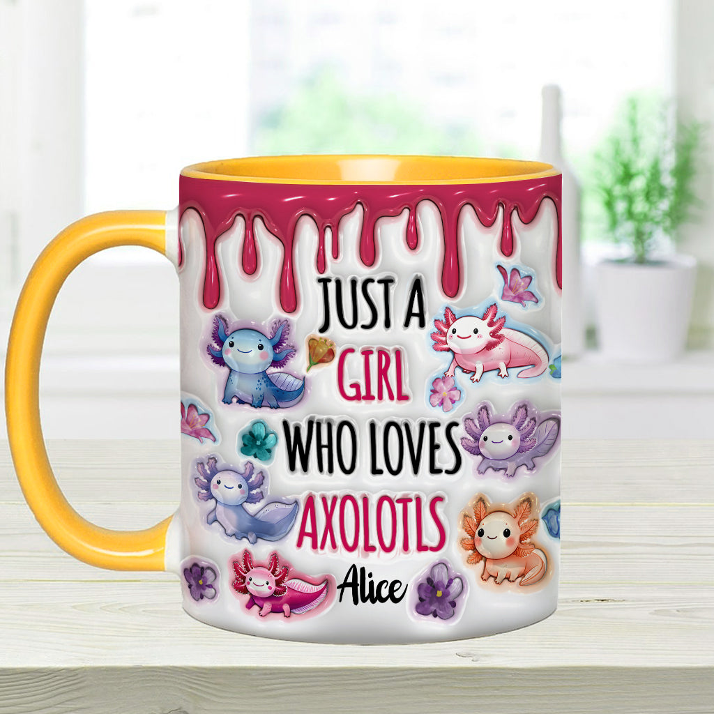 Une fille qui adore les axolotls - Mug personnalisé à motif axolotl