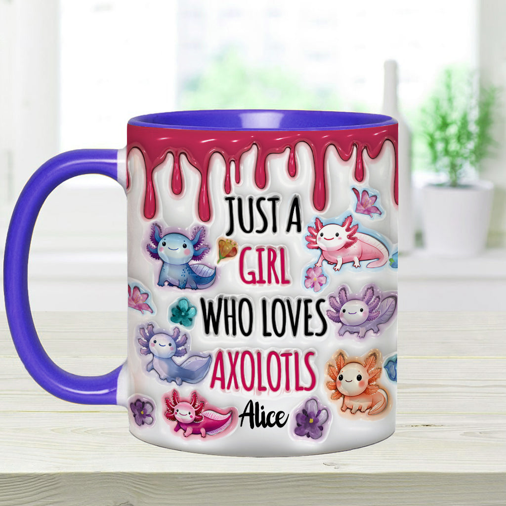 Une fille qui adore les axolotls - Mug personnalisé à motif axolotl