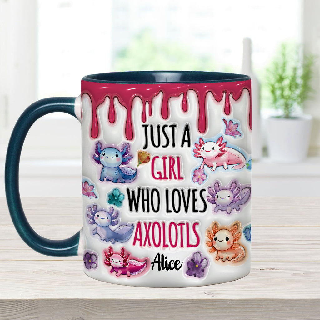 Une fille qui adore les axolotls - Mug personnalisé à motif axolotl