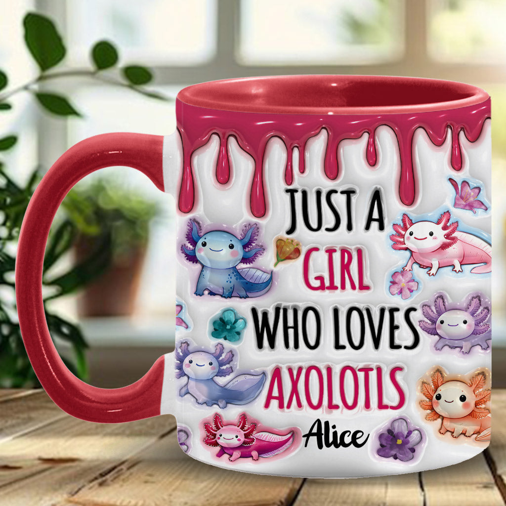 Une fille qui adore les axolotls - Mug personnalisé à motif axolotl