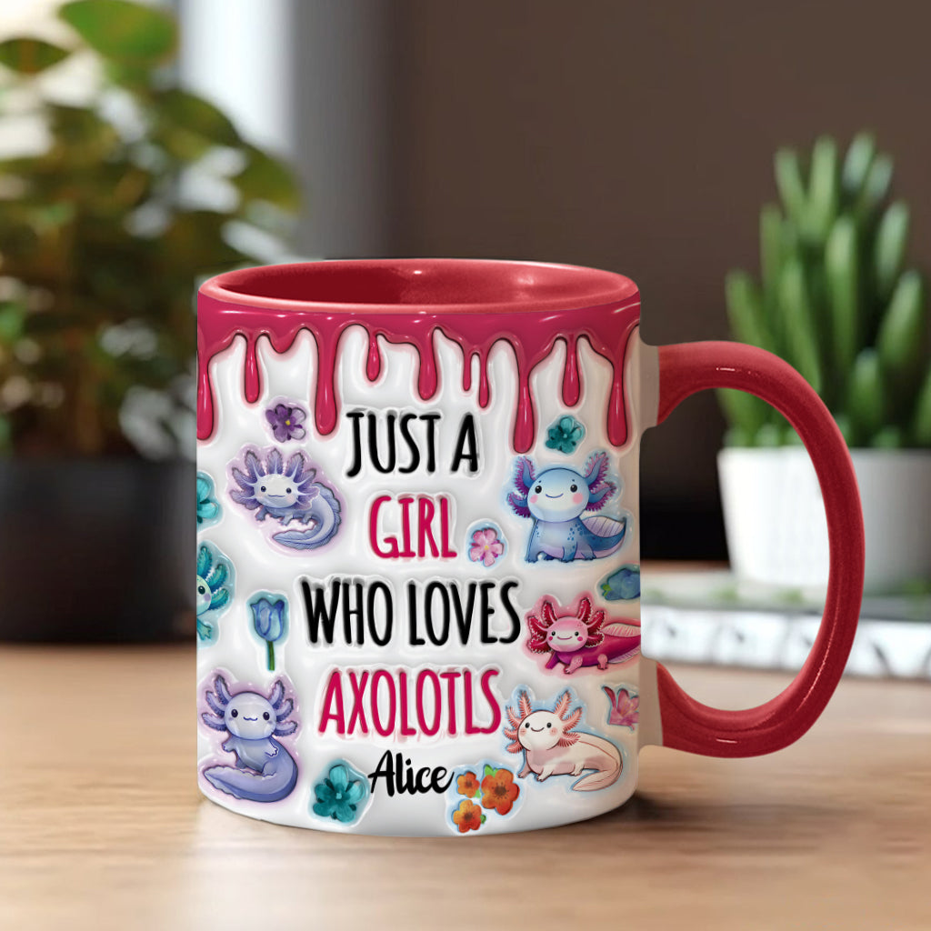 Une fille qui adore les axolotls - Mug personnalisé à motif axolotl