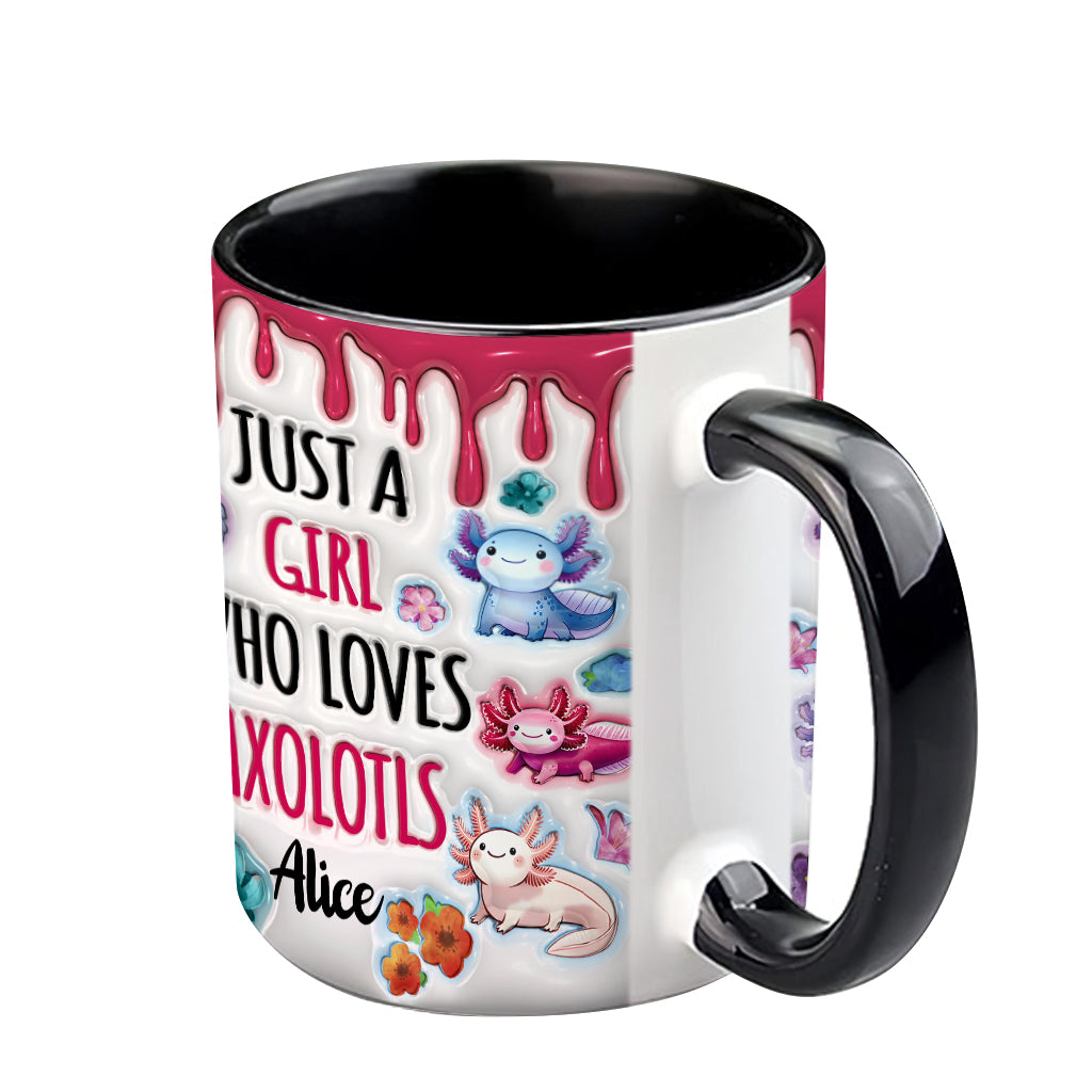Une fille qui adore les axolotls - Mug personnalisé à motif axolotl