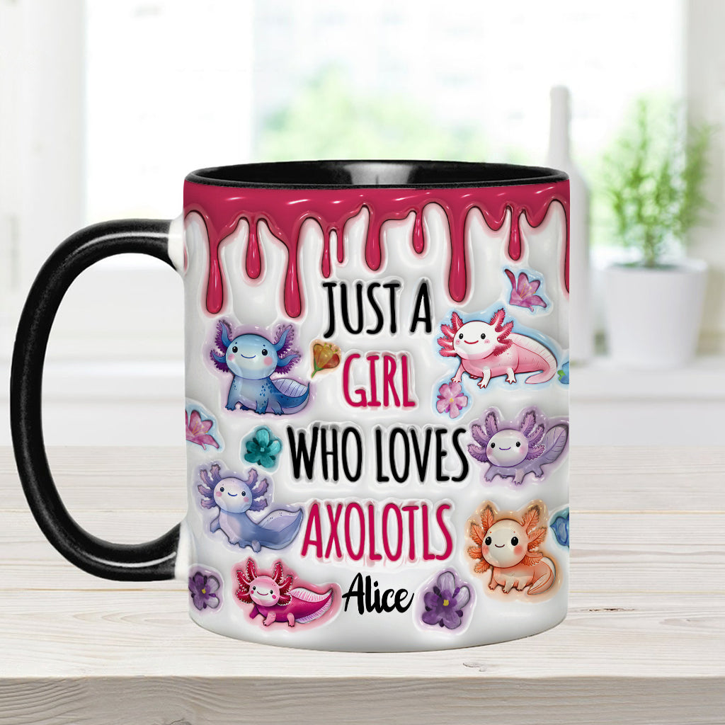 Une fille qui adore les axolotls - Mug personnalisé à motif axolotl