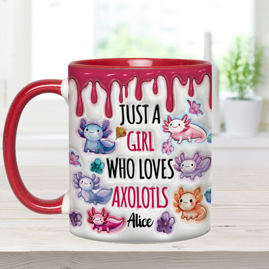 Une fille qui adore les axolotls - Mug personnalisé à motif axolotl