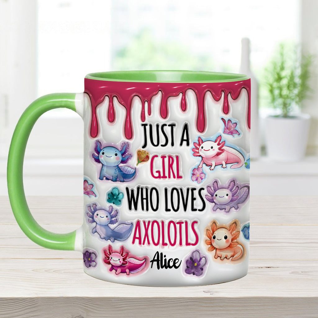 Une fille qui adore les axolotls - Mug personnalisé à motif axolotl