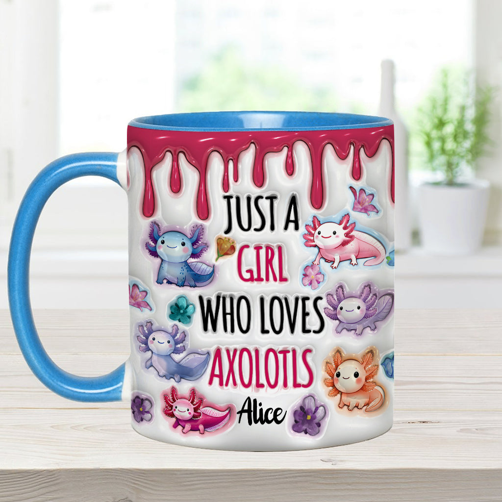 Une fille qui adore les axolotls - Mug personnalisé à motif axolotl