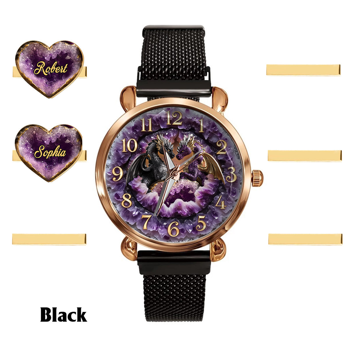 Du und ich, wir schaffen das – Personalisierte Drachen-Damenhanduhr mit Armbandanhängern
