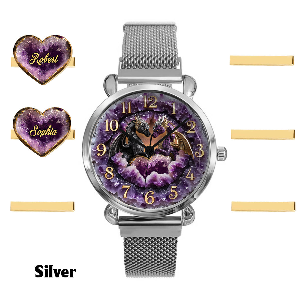 Du und ich, wir schaffen das – Personalisierte Drachen-Damenhanduhr mit Armbandanhängern