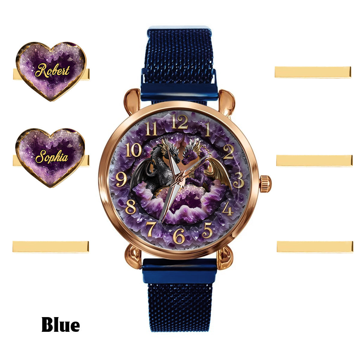 Du und ich, wir schaffen das – Personalisierte Drachen-Damenhanduhr mit Armbandanhängern