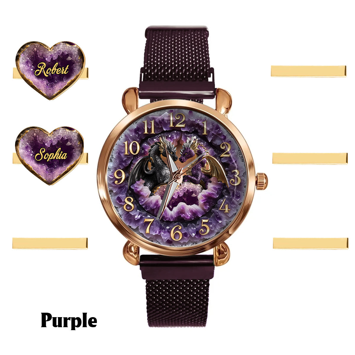 Du und ich, wir schaffen das – Personalisierte Drachen-Damenhanduhr mit Armbandanhängern