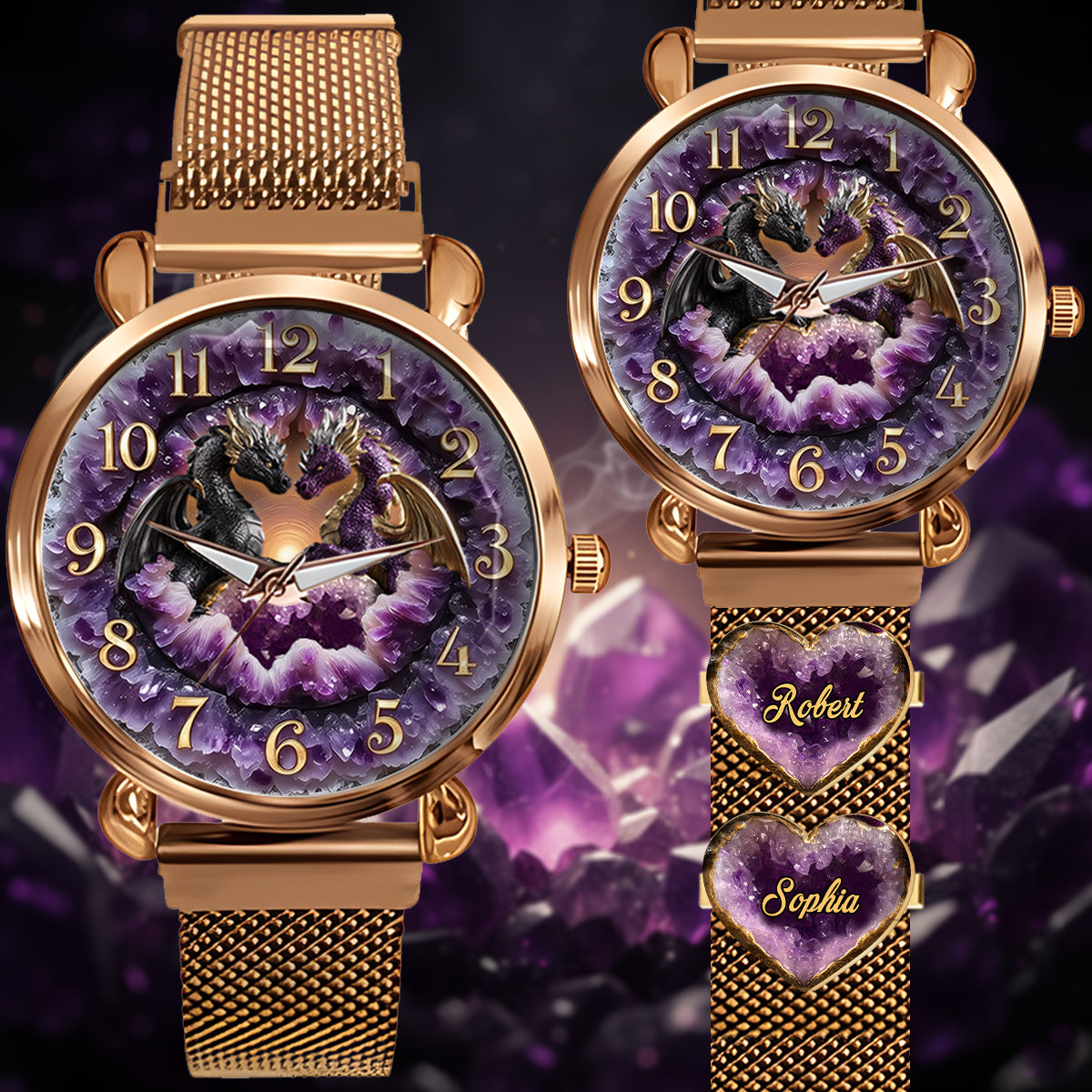 Du und ich, wir schaffen das – Personalisierte Drachen-Damenhanduhr mit Armbandanhängern