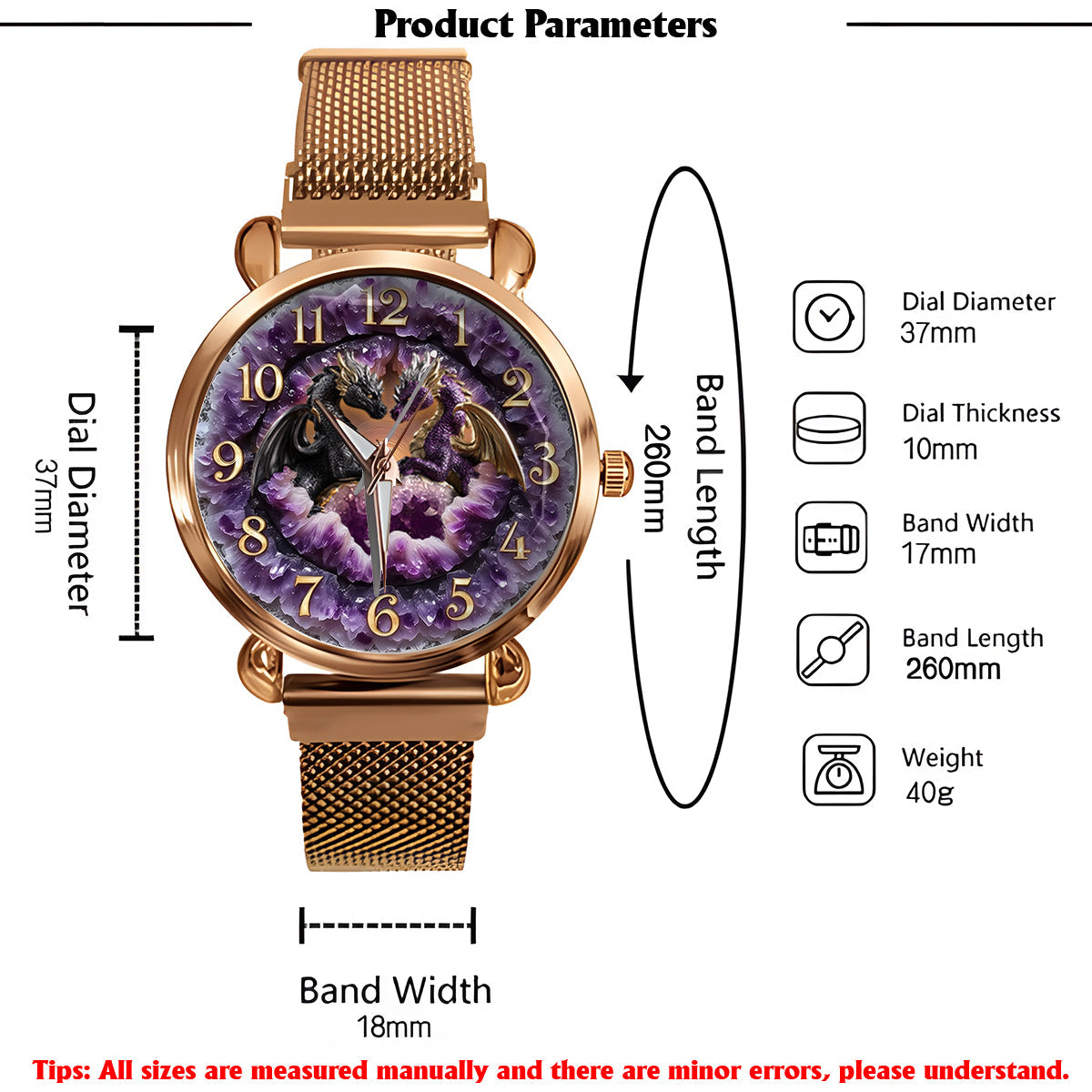 Du und ich, wir schaffen das – Personalisierte Drachen-Damenhanduhr mit Armbandanhängern