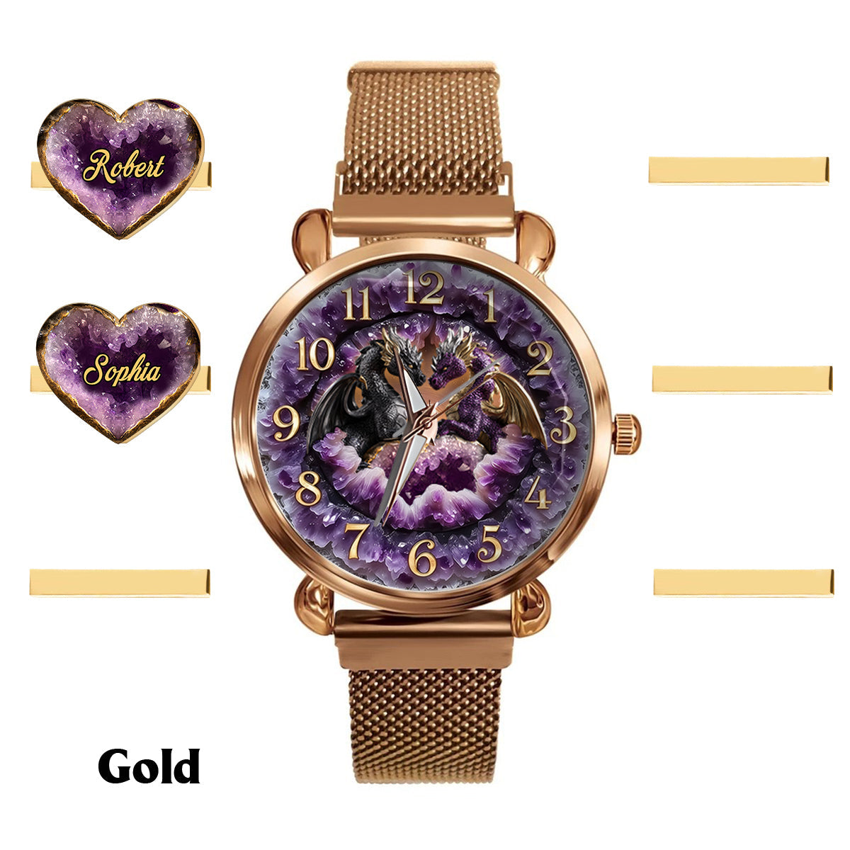 Du und ich, wir schaffen das – Personalisierte Drachen-Damenhanduhr mit Armbandanhängern