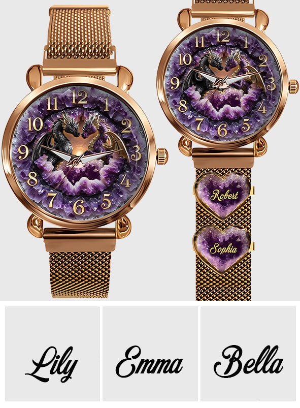 Du und ich, wir schaffen das – Personalisierte Drachen-Damenhanduhr mit Armbandanhängern