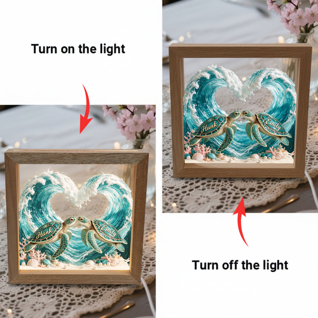 Beautiful Turtle Couple - Personalized Turtle Wooden Frame LED Light