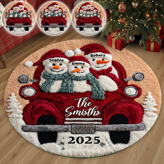 Merry Christmas - Personalized Family Round Rug