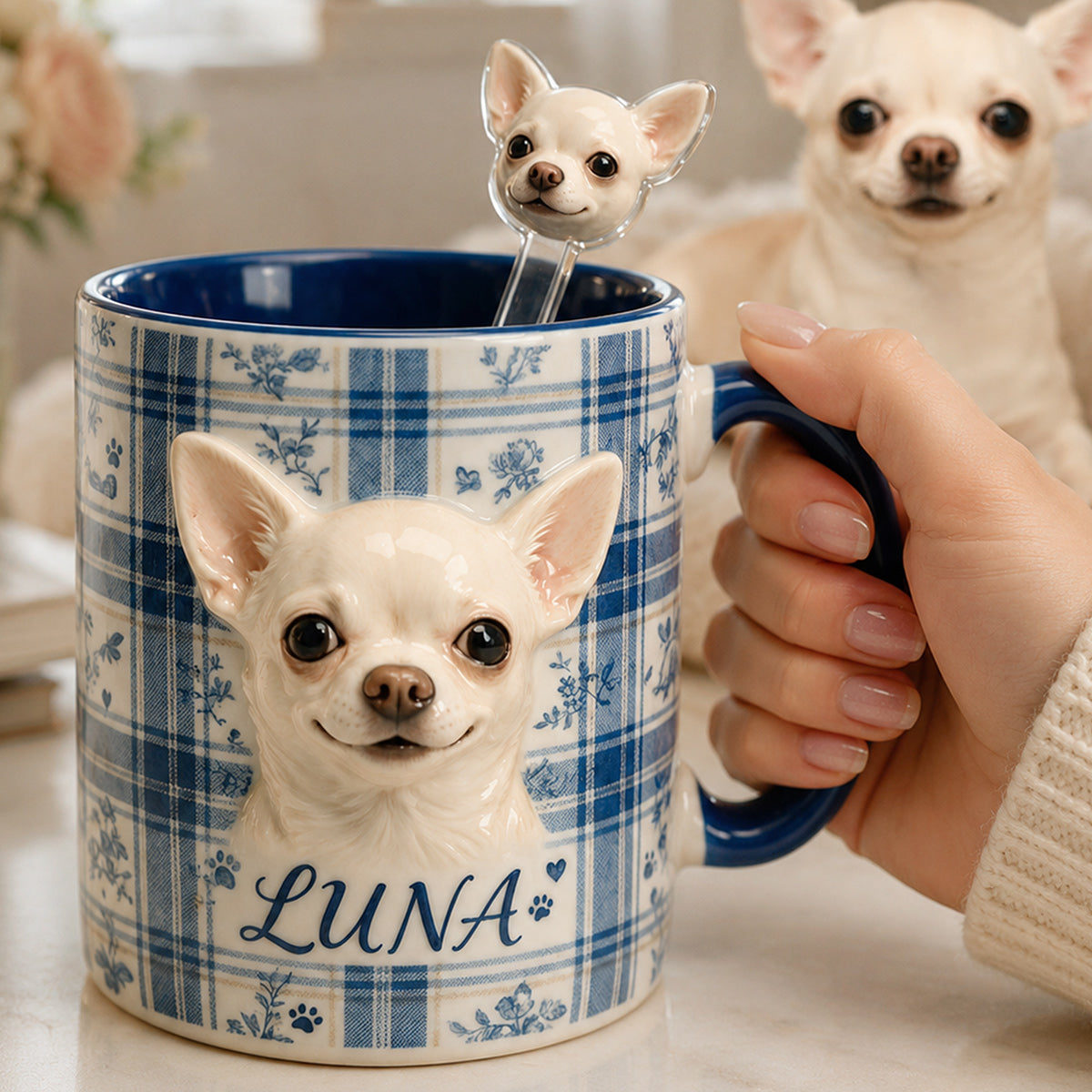 Photo de tout animal de compagnie personnalisée - Ensemble de mugs accent avec cuillères en acrylique