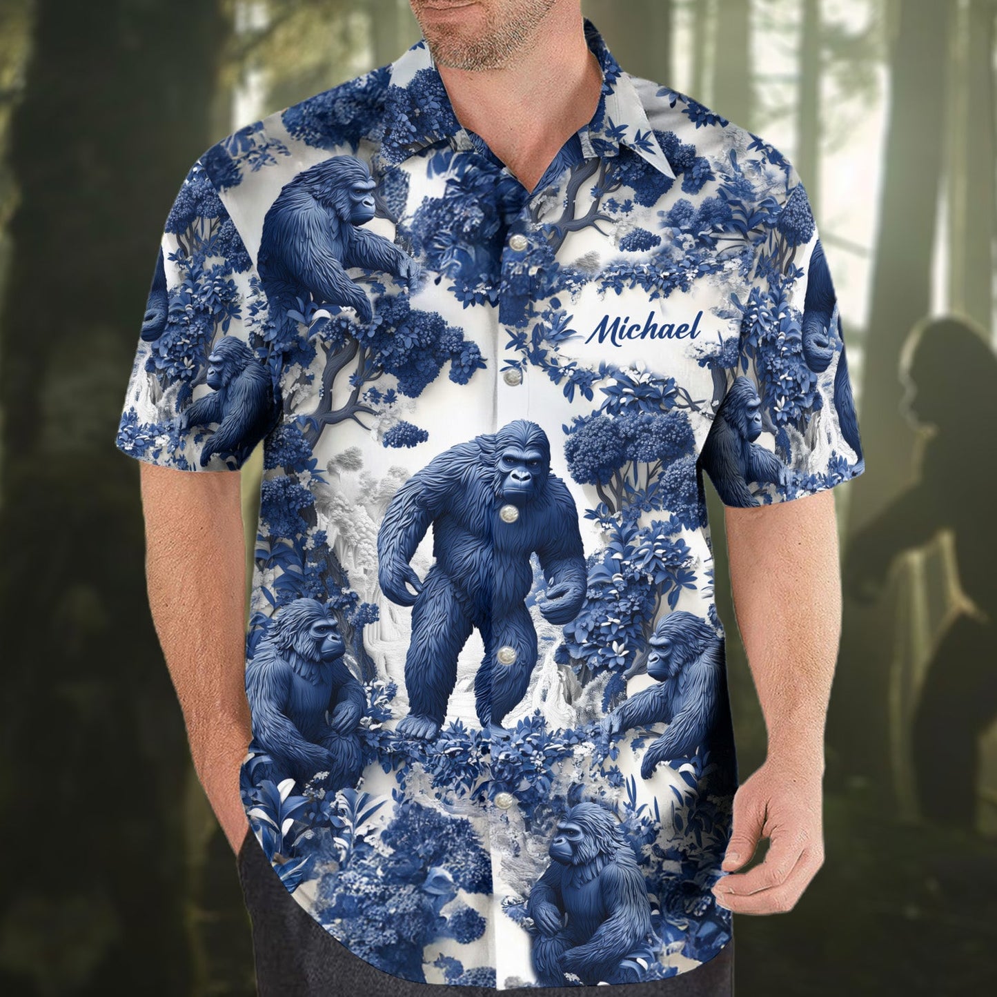 Ambiance estivale Bigfoot - Chemise hawaïenne de randonnée personnalisée