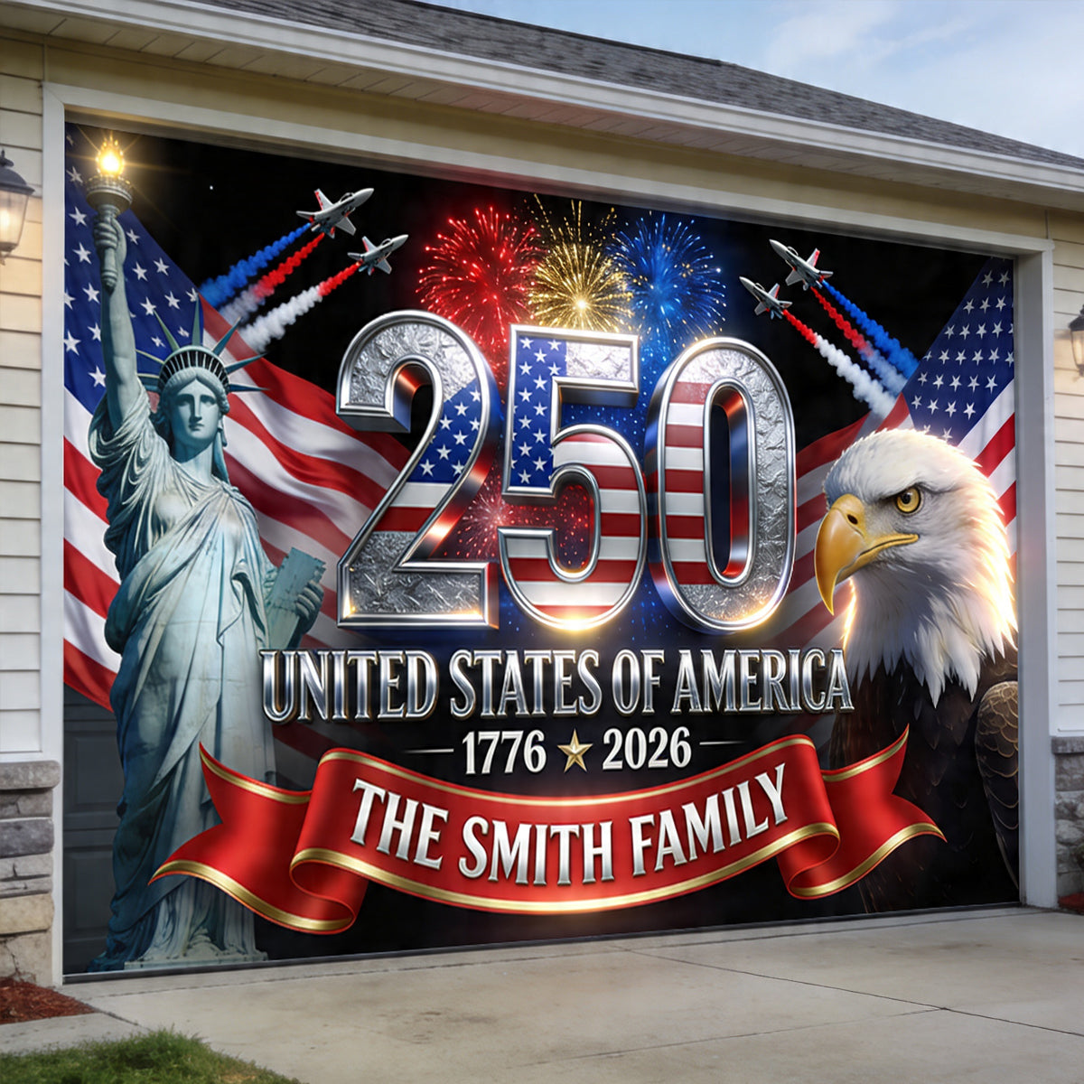 Outdoor-Dekor Amerika 250. Jubiläum - Personalisierte Unabhängigkeitstag/4. Juli Garagentor-Banner