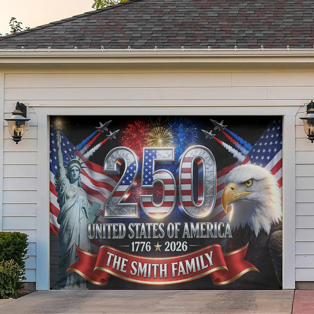 Outdoor-Dekor Amerika 250. Jubiläum - Personalisierte Unabhängigkeitstag/4. Juli Garagentor-Banner
