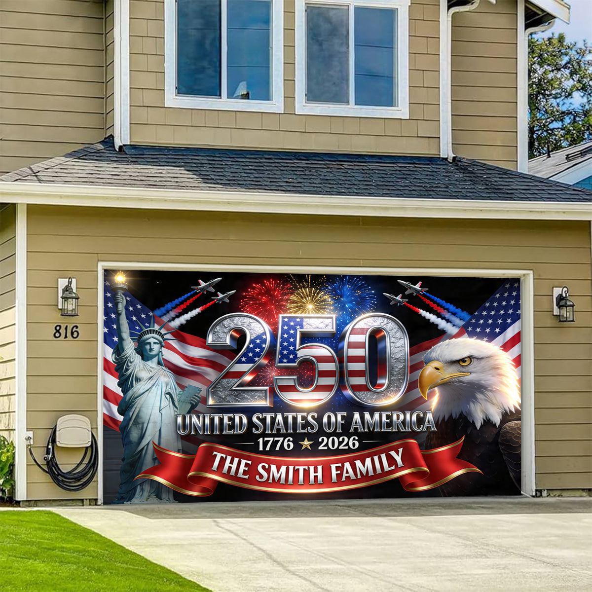 Outdoor-Dekor Amerika 250. Jubiläum - Personalisierte Unabhängigkeitstag/4. Juli Garagentor-Banner