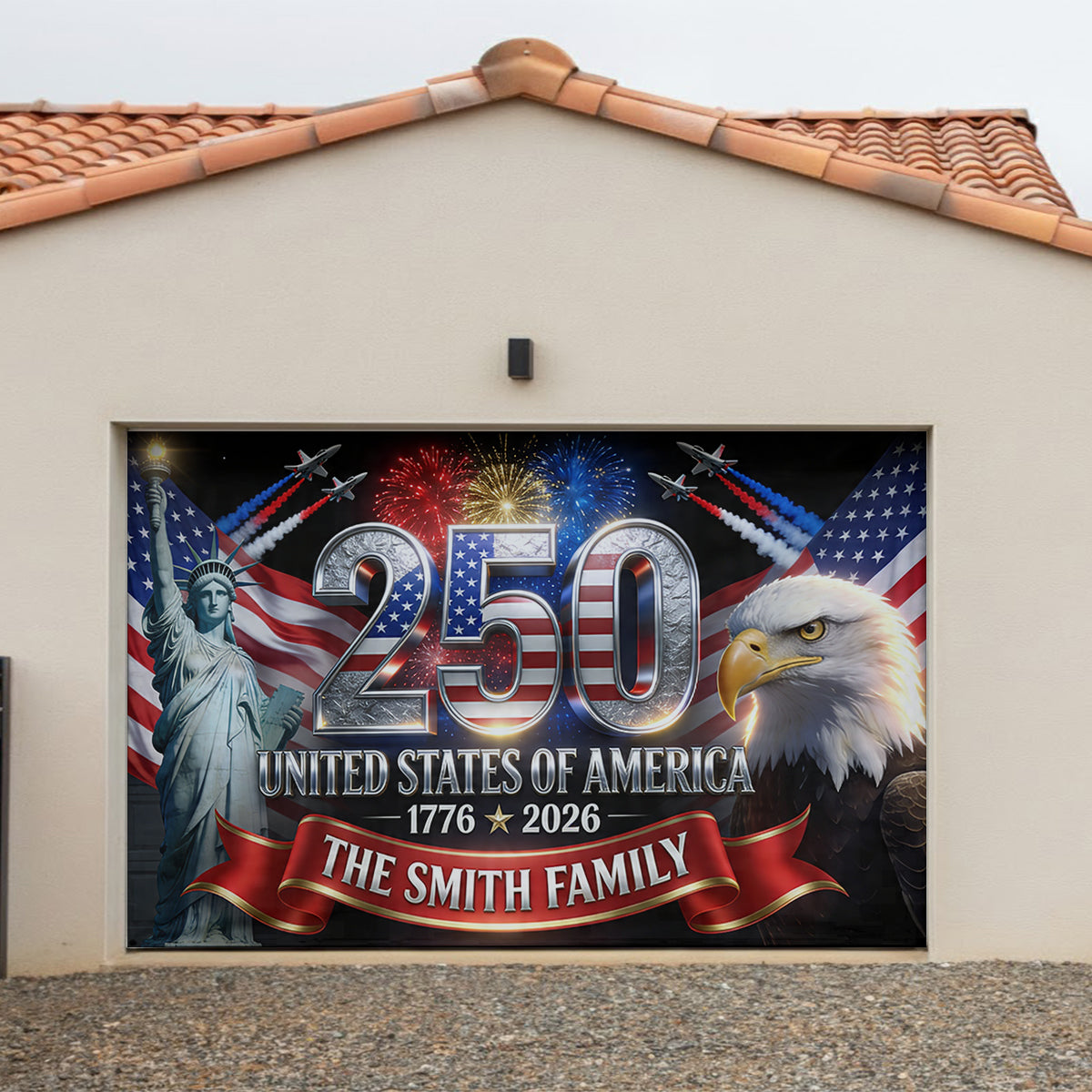 Outdoor-Dekor Amerika 250. Jubiläum - Personalisierte Unabhängigkeitstag/4. Juli Garagentor-Banner