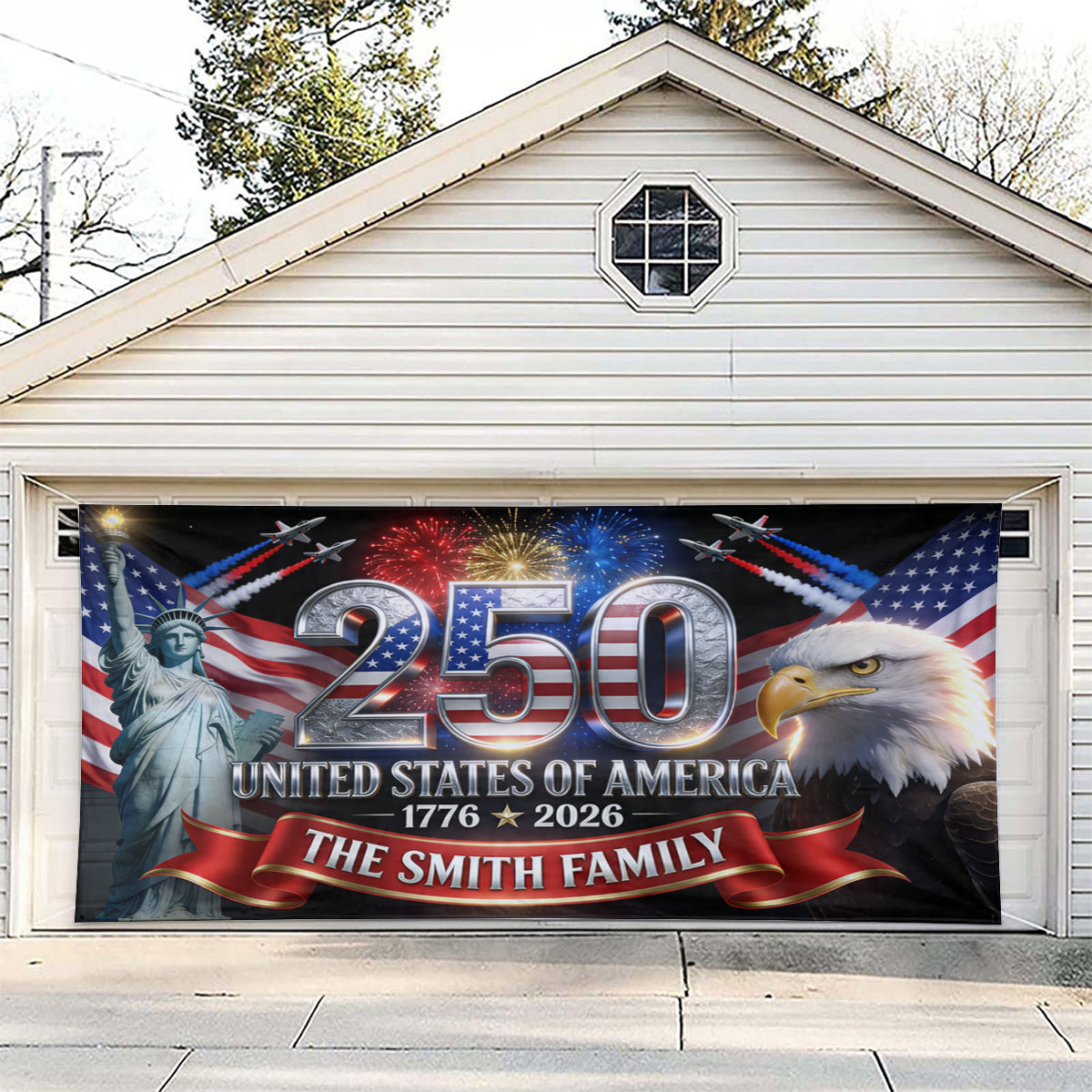 Outdoor-Dekor Amerika 250. Jubiläum - Personalisierte Unabhängigkeitstag/4. Juli Garagentor-Banner