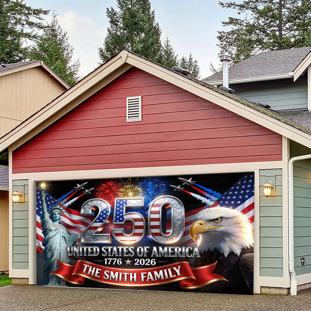 Outdoor-Dekor Amerika 250. Jubiläum - Personalisierte Unabhängigkeitstag/4. Juli Garagentor-Banner
