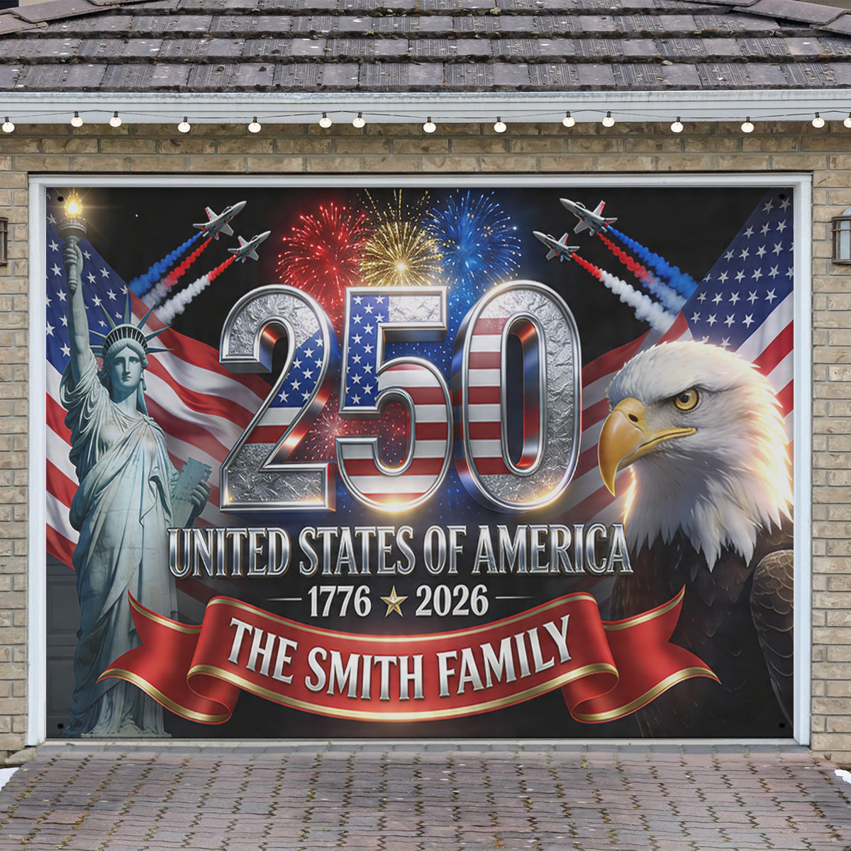 Outdoor-Dekor Amerika 250. Jubiläum - Personalisierte Unabhängigkeitstag/4. Juli Garagentor-Banner