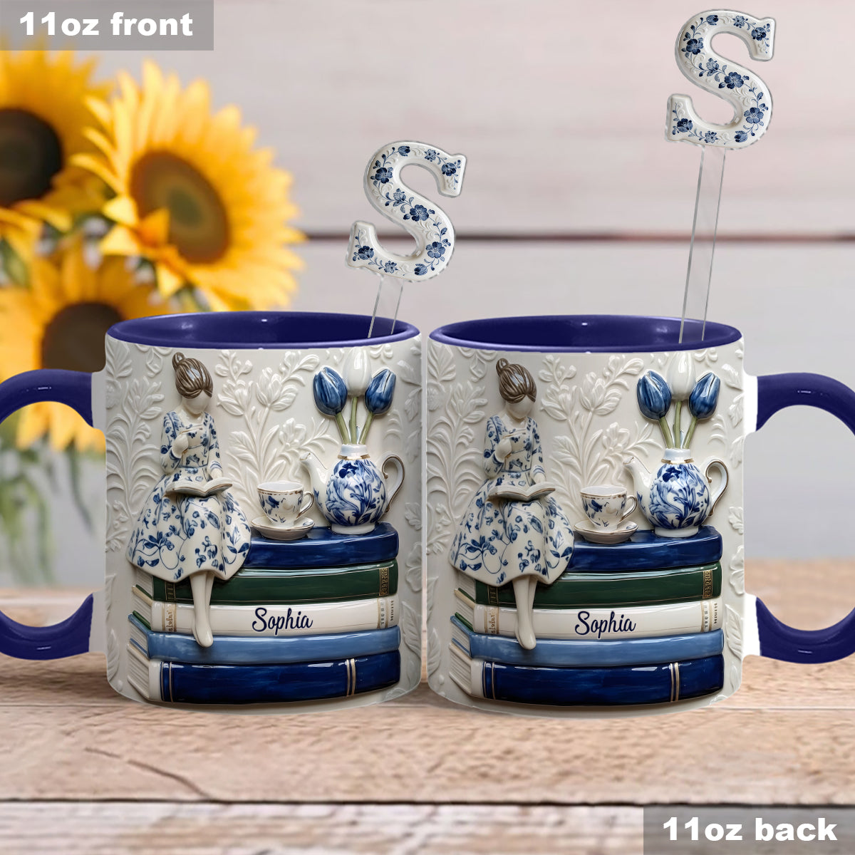 Book Lover - Personalized Book Set Accent Mug with Acrylic Stirres