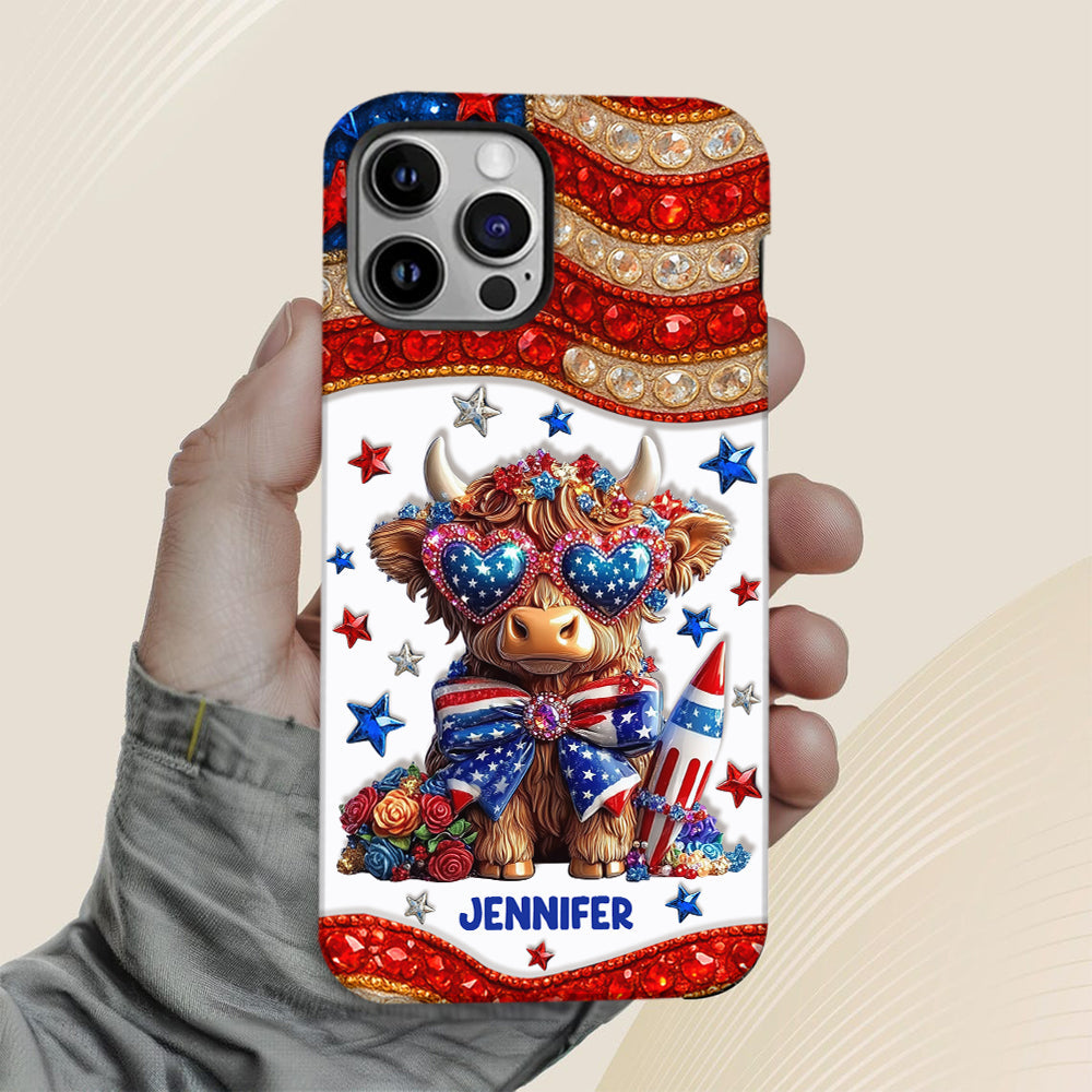 July 4th America - Personalized Highland Cow Full Print Phone Case