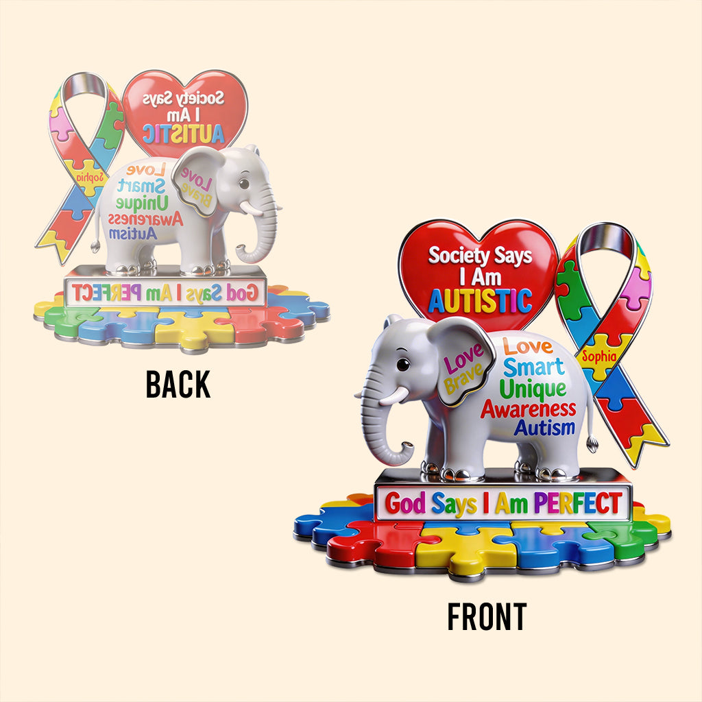 Elephant Puzzle I Am Perfect - Personalized Autism Awareness Custom Shaped Acrylic Plaque