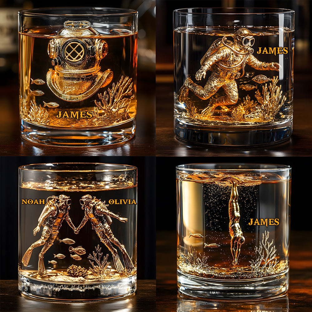 Scuba Diving Lovers Gift - Personalized Scuba Diving Whiskey Glass