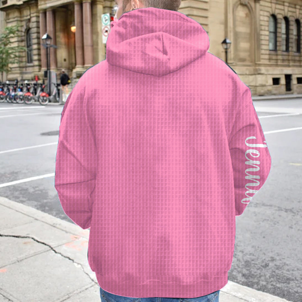 In October We Wear Pink Cute Ghost - Personalized Breast Cancer Awareness Waffle Hoodie