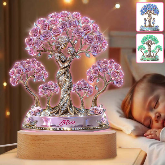 The Love Between Mother And Her Kids - Personalized Mother Shaped Plaque Light Base