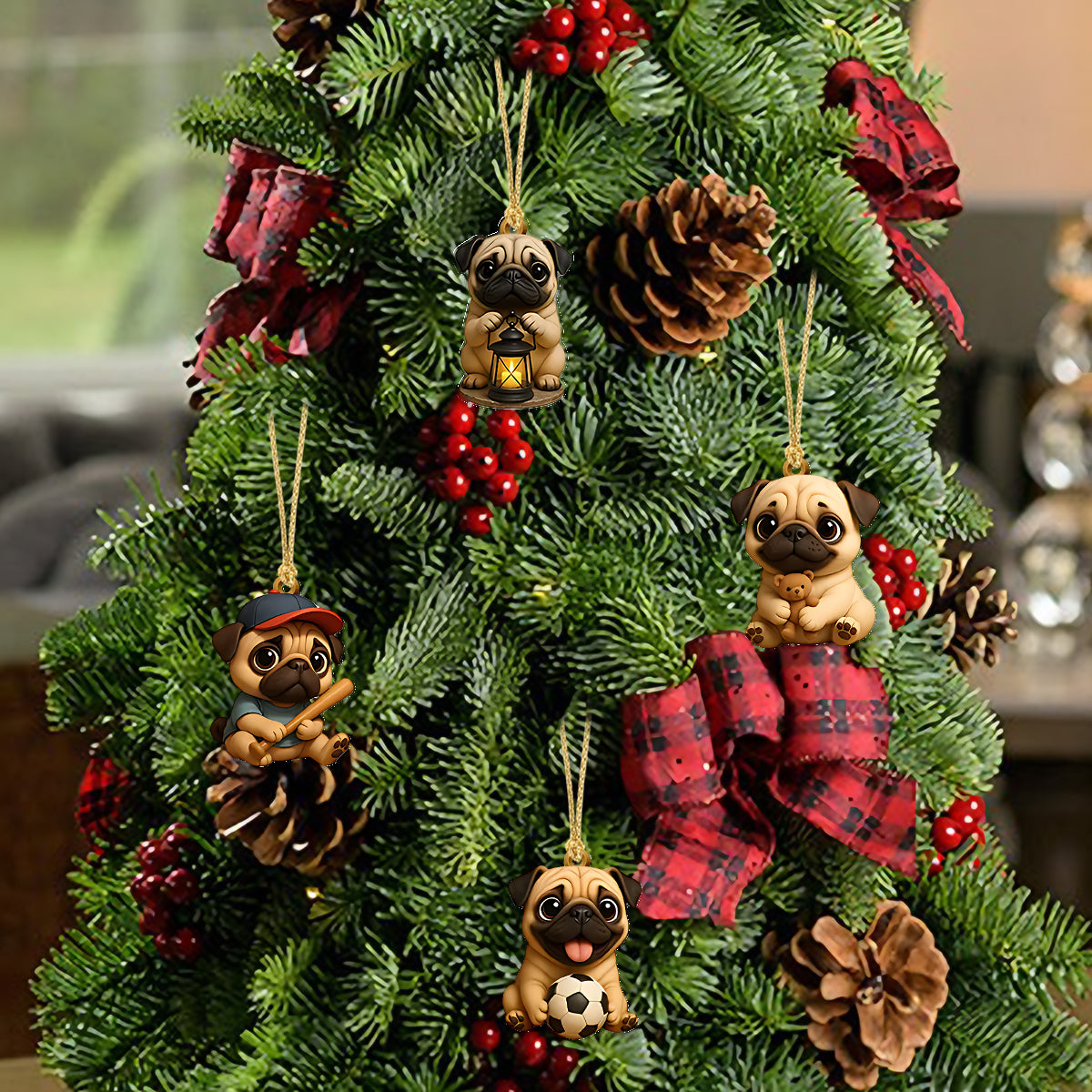 Christmas Fun Pug - Personalized Dog Advent Calendar With Ornaments