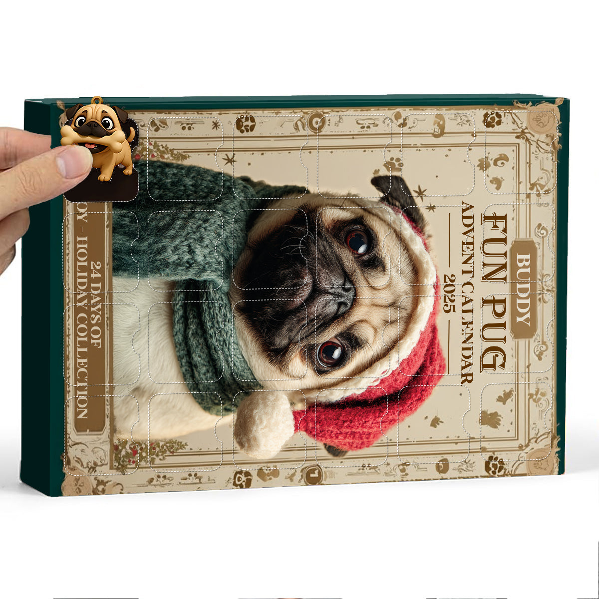 Christmas Fun Pug - Personalized Dog Advent Calendar With Ornaments