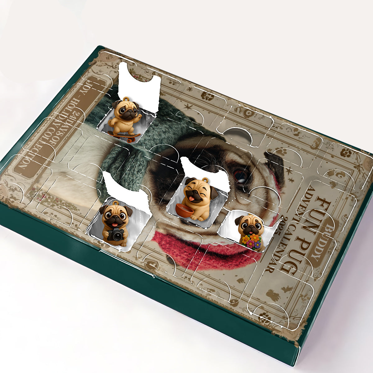 Christmas Fun Pug - Personalized Dog Advent Calendar With Ornaments