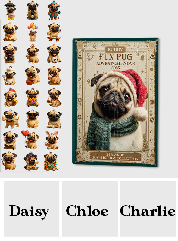 Christmas Fun Pug - Personalized Dog Advent Calendar With Ornaments