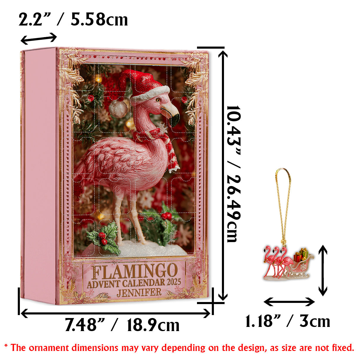 Weihnachtsflamingo – Personalisierter Flamingo-Adventskalender mit Ornamenten