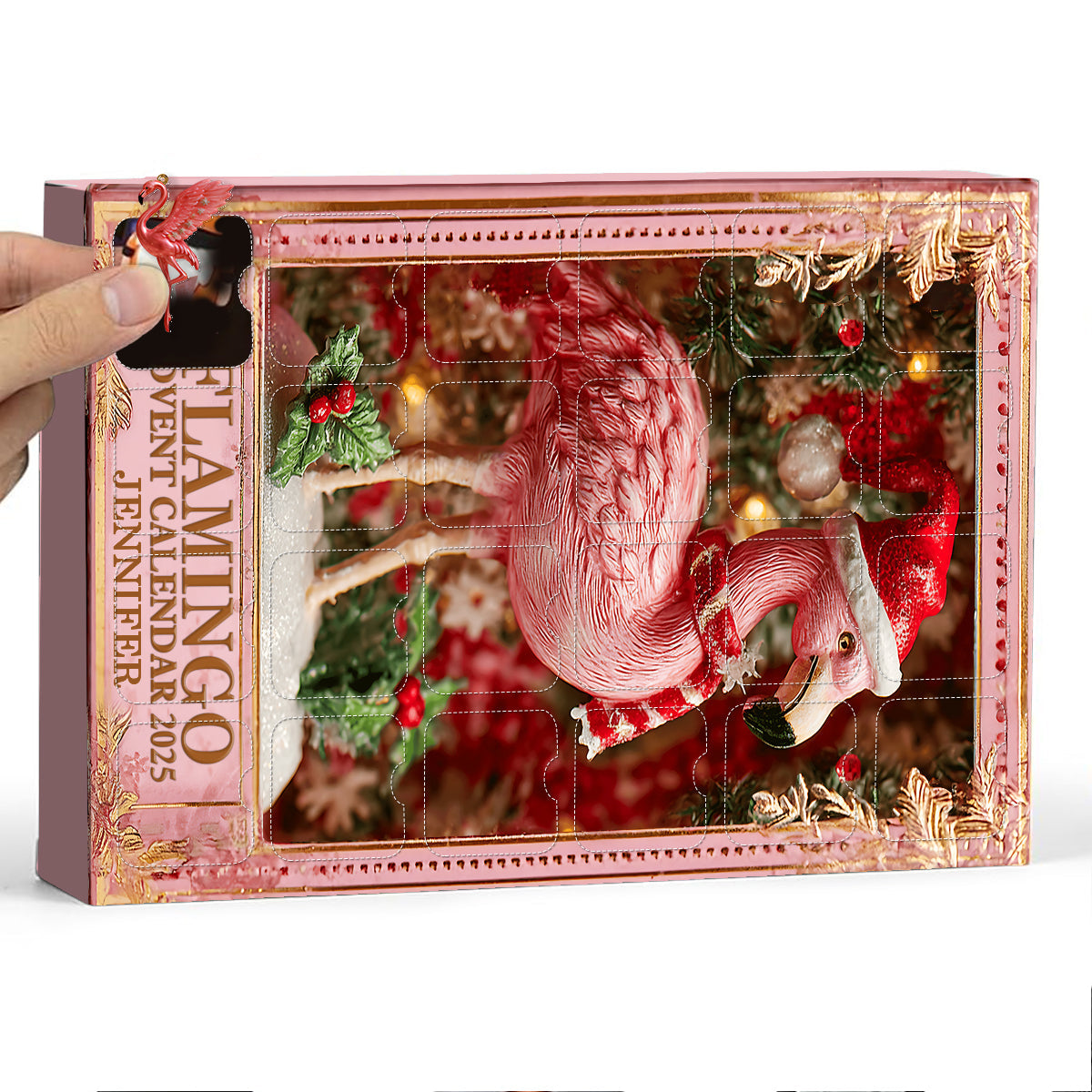 Weihnachtsflamingo – Personalisierter Flamingo-Adventskalender mit Ornamenten